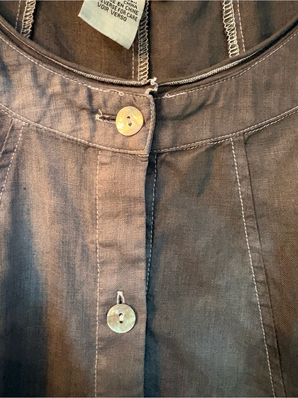 100% Linen Washed Tonal Gray Button-Front - Picture 5 of 9